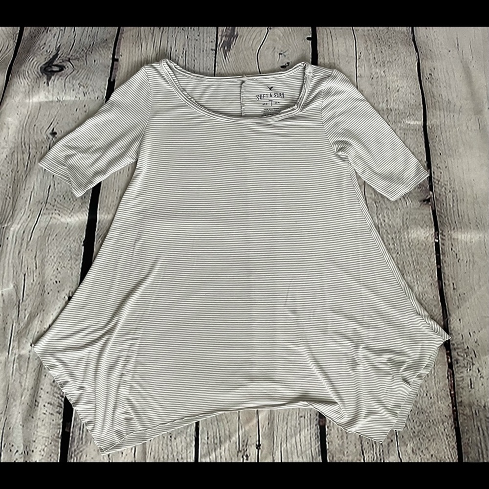 Grey and white striped soft tee